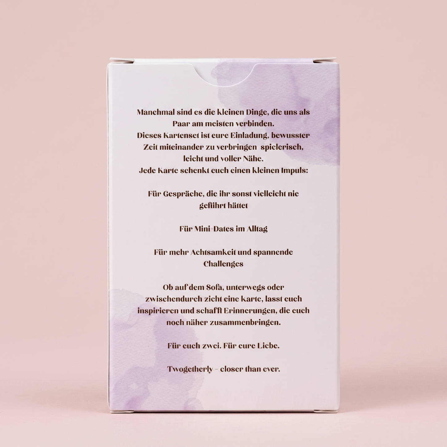 Seitenansicht der Date-Cards-Verpackung mit Beschreibungstext zum Kartenset für Paare